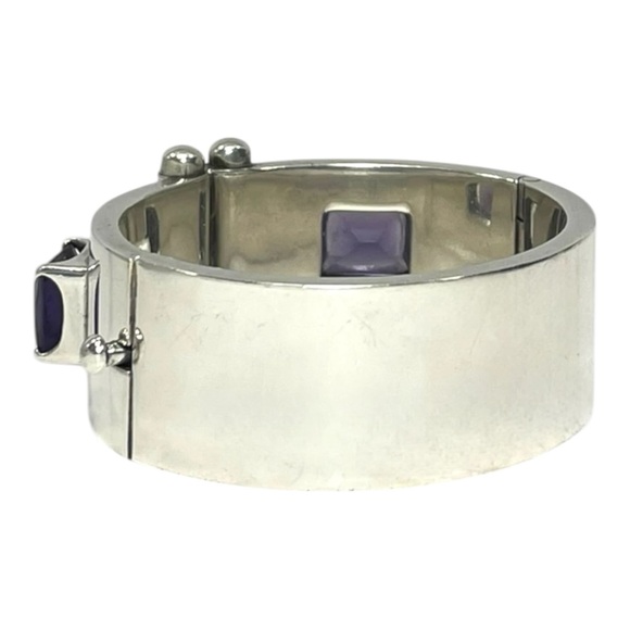 Vintage Mexican Sterling Silver Amethyst Wide Bangle Bracelet Signed RARE 92.1g - Picture 9 of 16